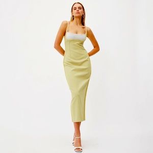 A fashionable French-style knit gown with a square neckline dress